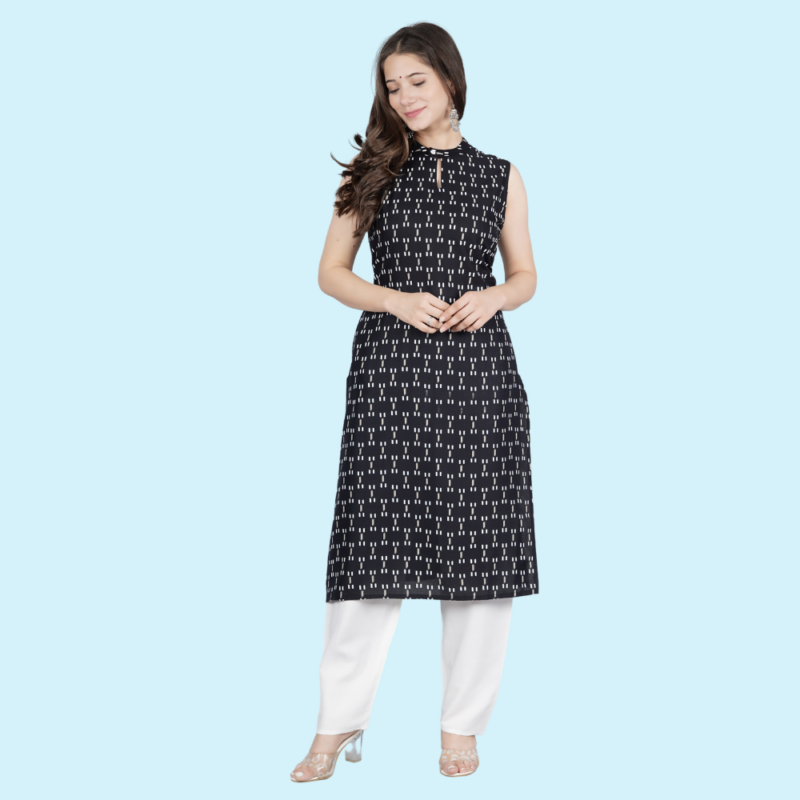 Women Black & White Checked Cotton Kurta