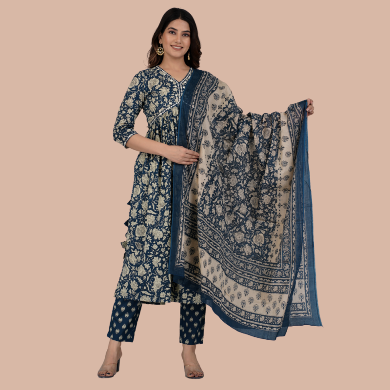 Floral Printed Pure Cotton Kurta with Pyjamas & Dupatta