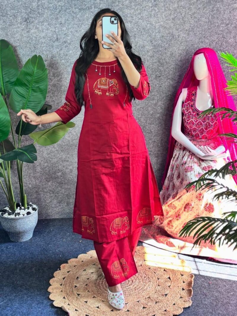 Red Cotton Kurta Pant Set | Jaipuri Hand Block Kurti with Plazo – VanyaLifestyle