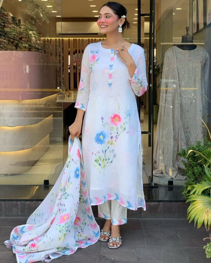 Rangeela Lilan Pure Linen Suit Set – Multicolour Kurta, Pant & Dupatta | Elegant Summer Ethnic Wear for Women